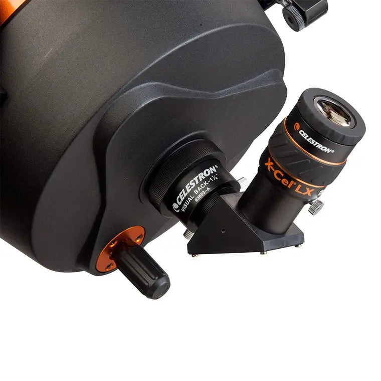 Celestron telescope with X-Cel LX eyepiece on a white background