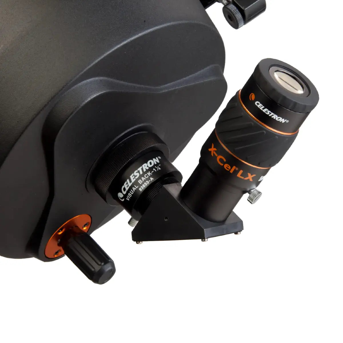 Celestron telescope with eyepiece on a white background