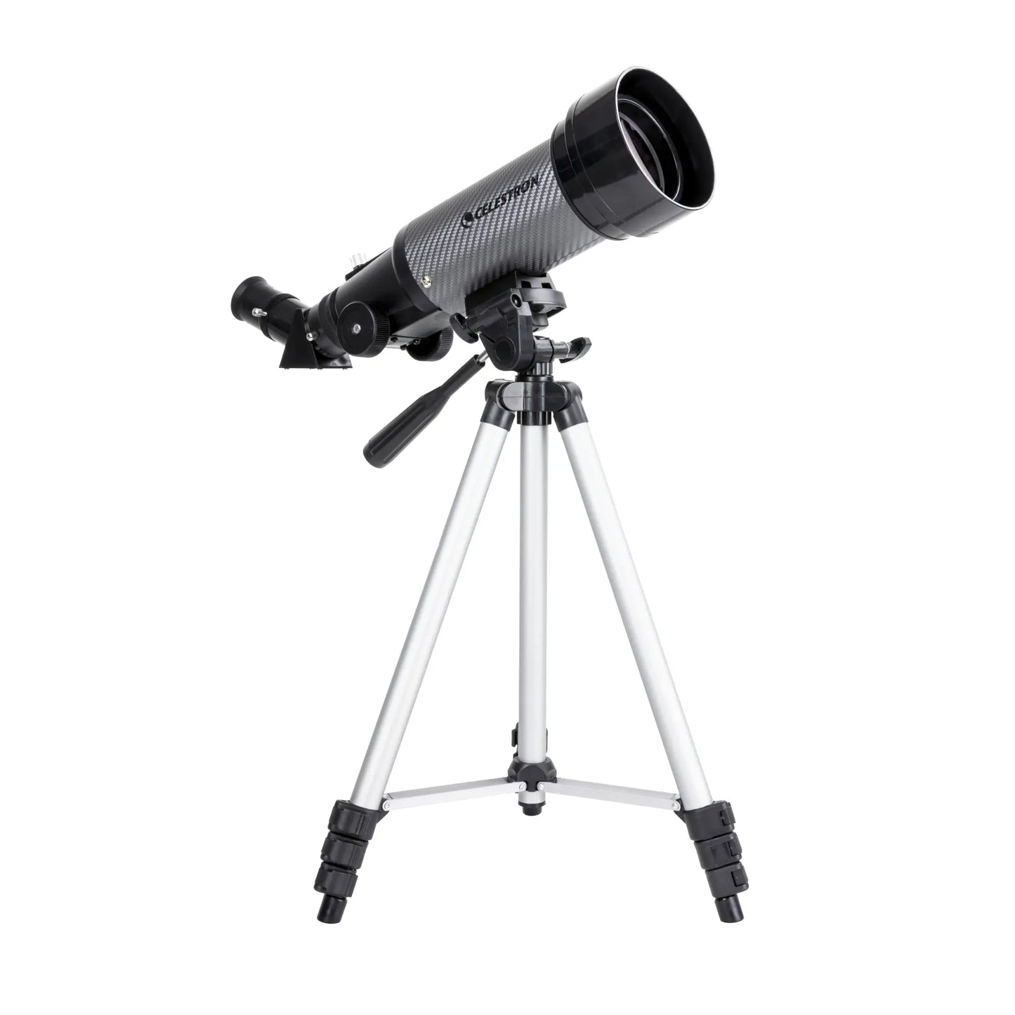 Telescope with tripod on a white background