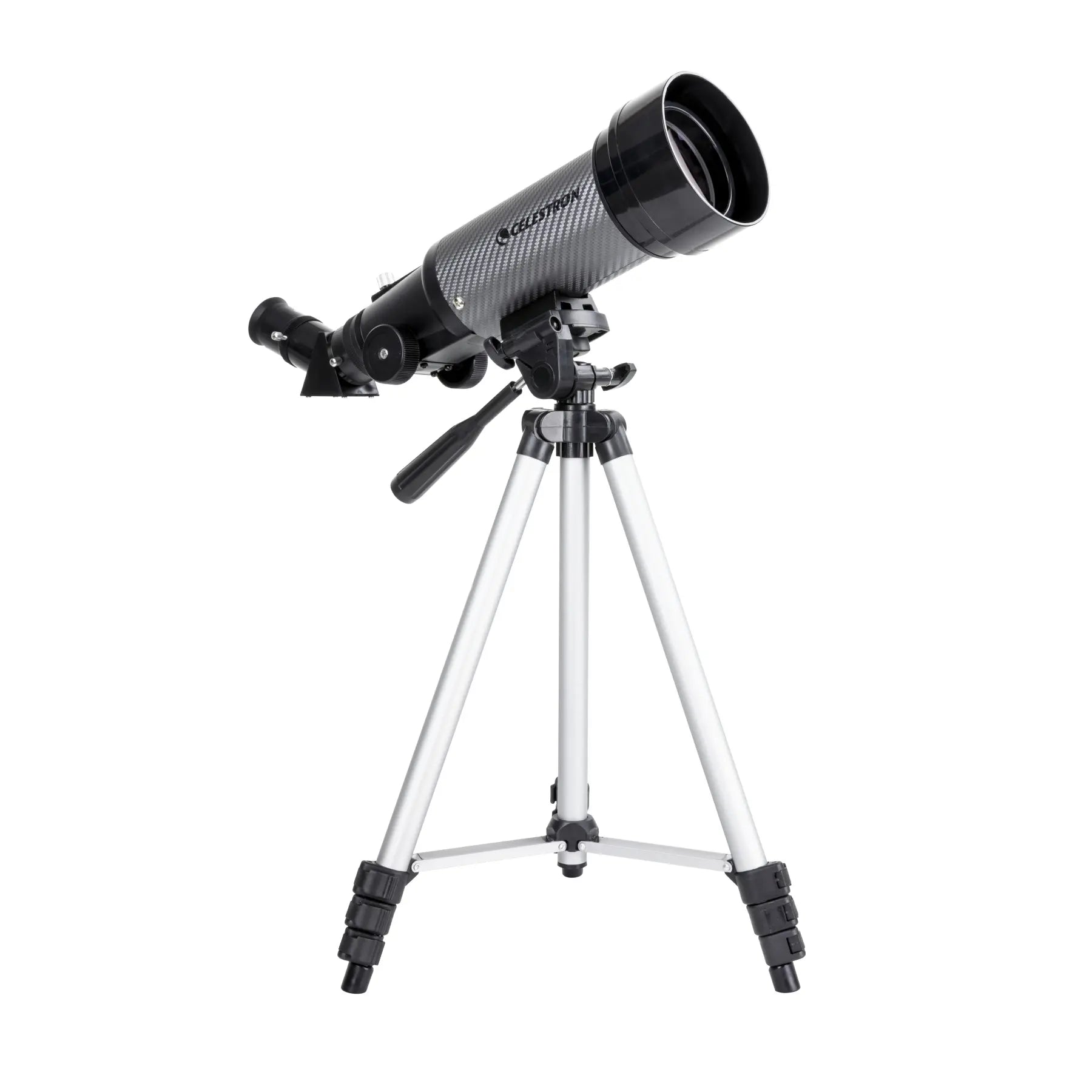 Telescope with tripod on a white background