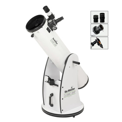 White telescope with additional attachments on a white background