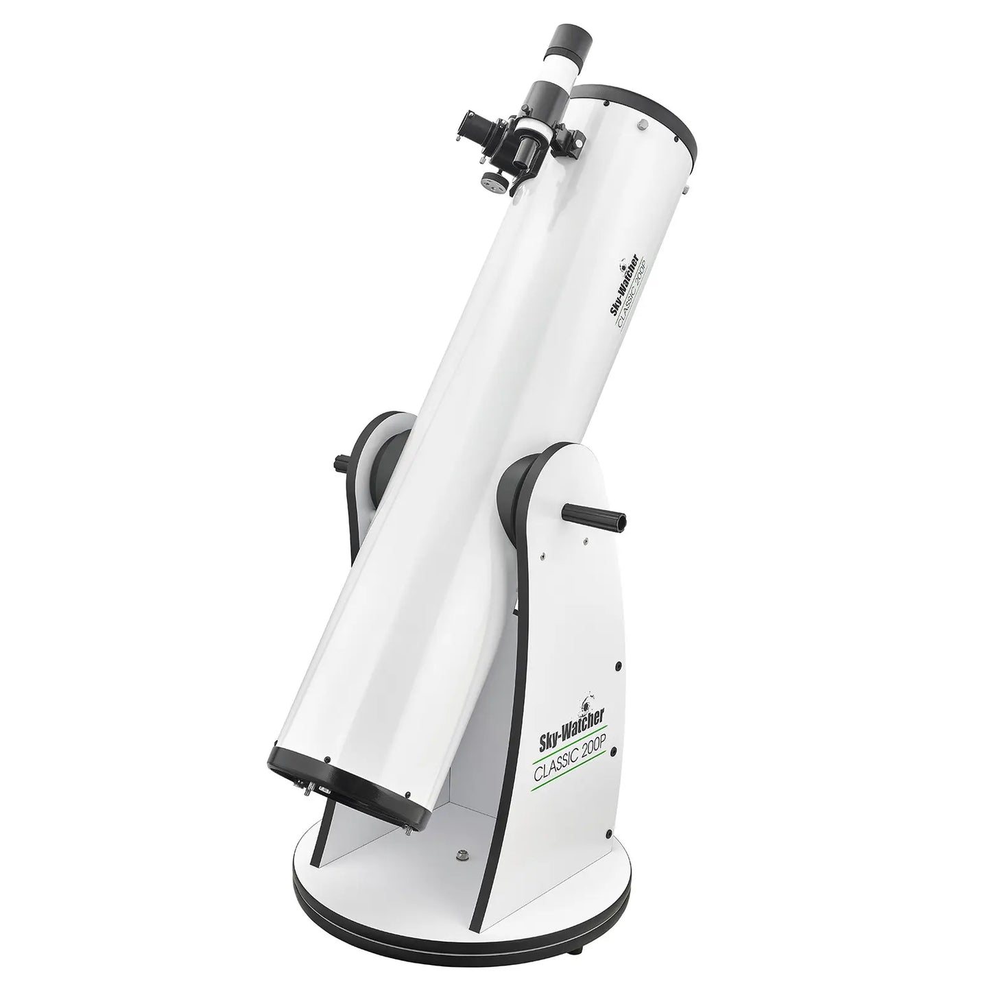 White telescope with black accents on a white background