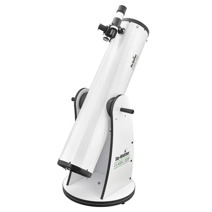 White telescope with black accents on a white background