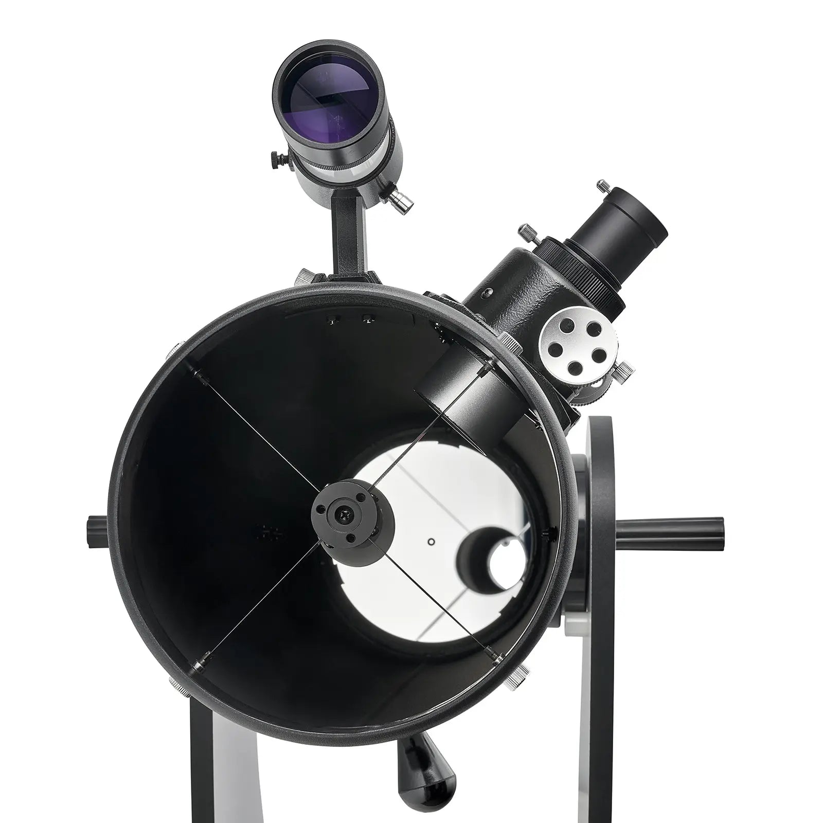 Black astronomical telescope on a white background