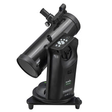 Black telescope with digital display on a white background