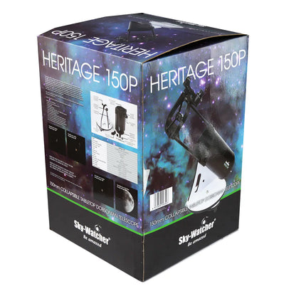 Sky-Watcher Heritage 150P telescope packaging box with starry sky design