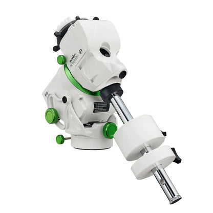 White and green astronomical telescope on a white background