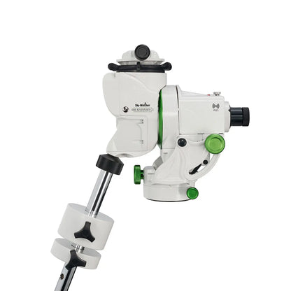 White and green mechanical device on a white background
