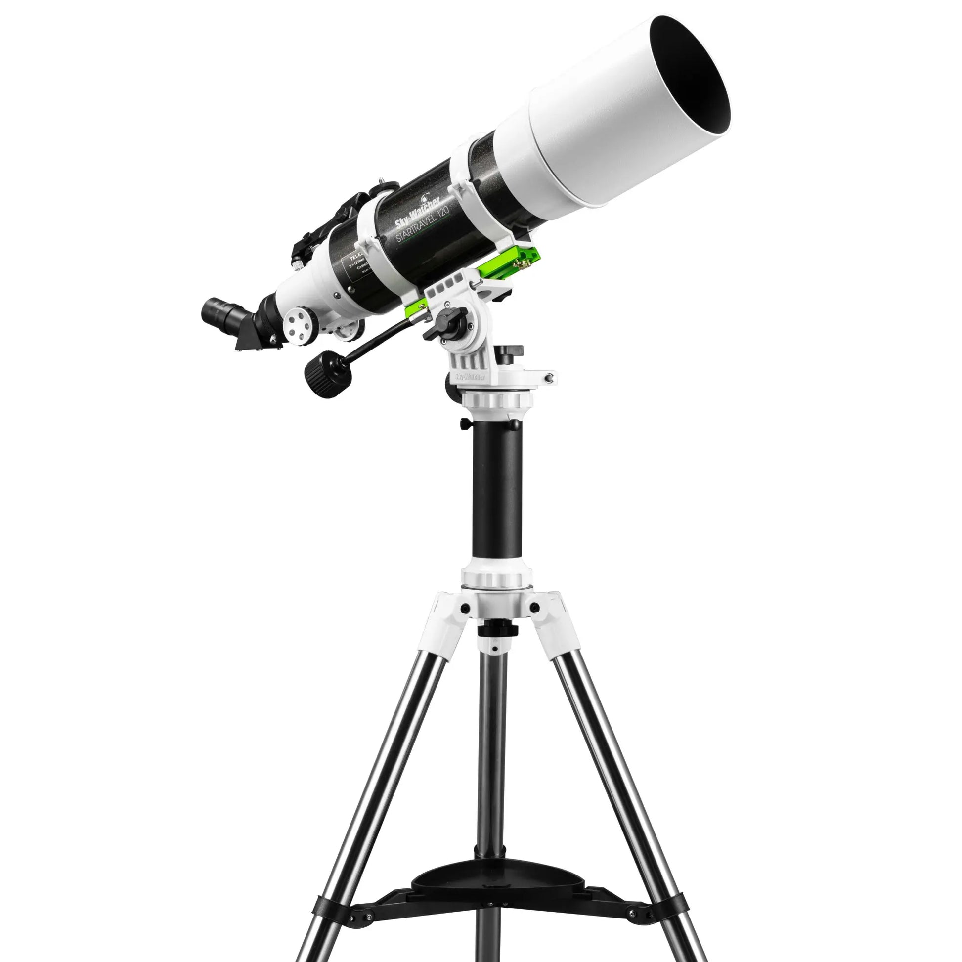 Telescope on a tripod with a white background