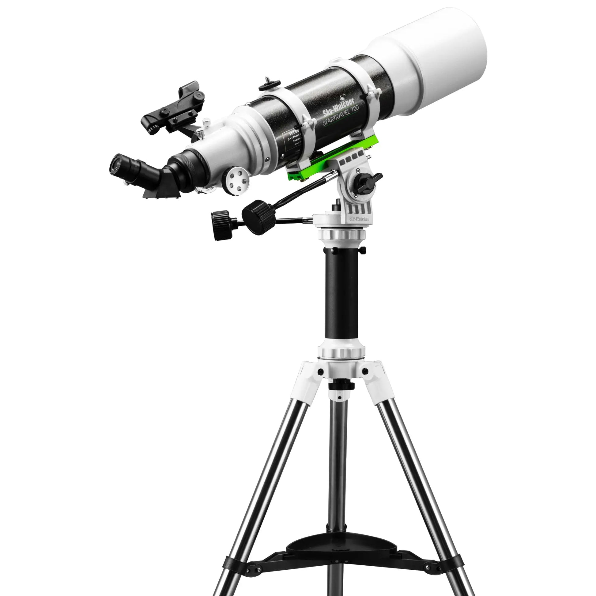 Telescope with tripod on a white background