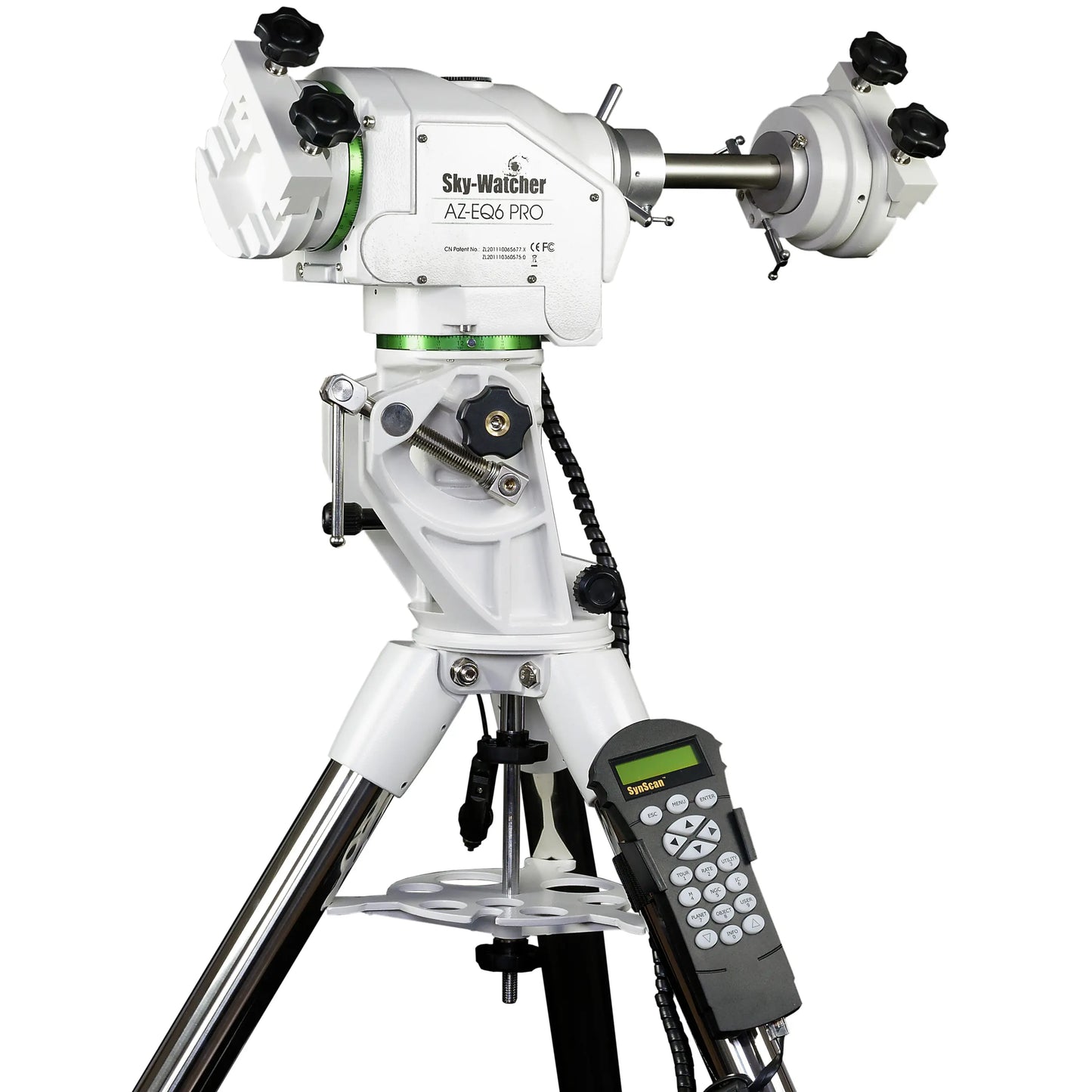 Sky-Watcher telescope with remote control on a white background