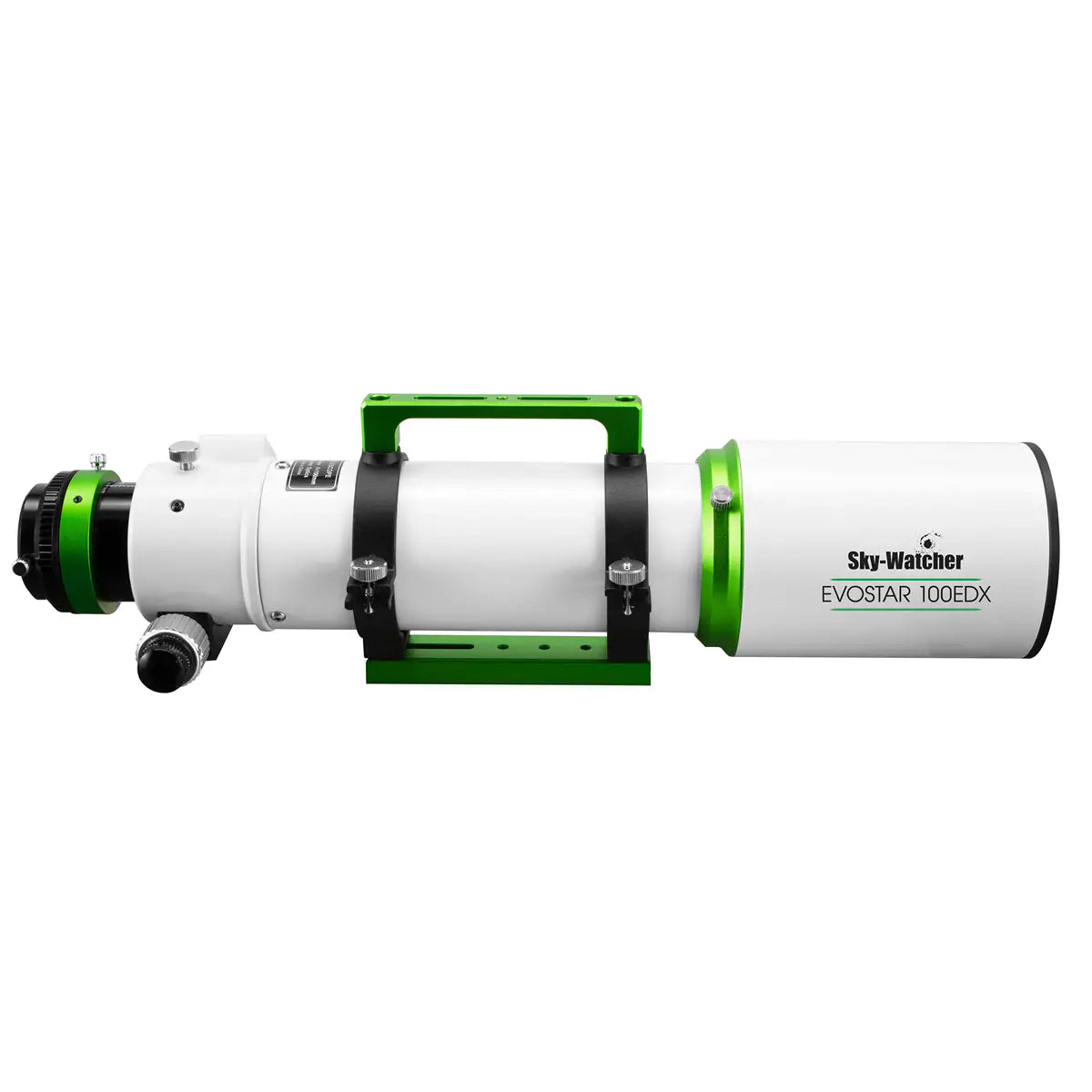 White and green telescope with 'Sky-Watcher' branding on a white background