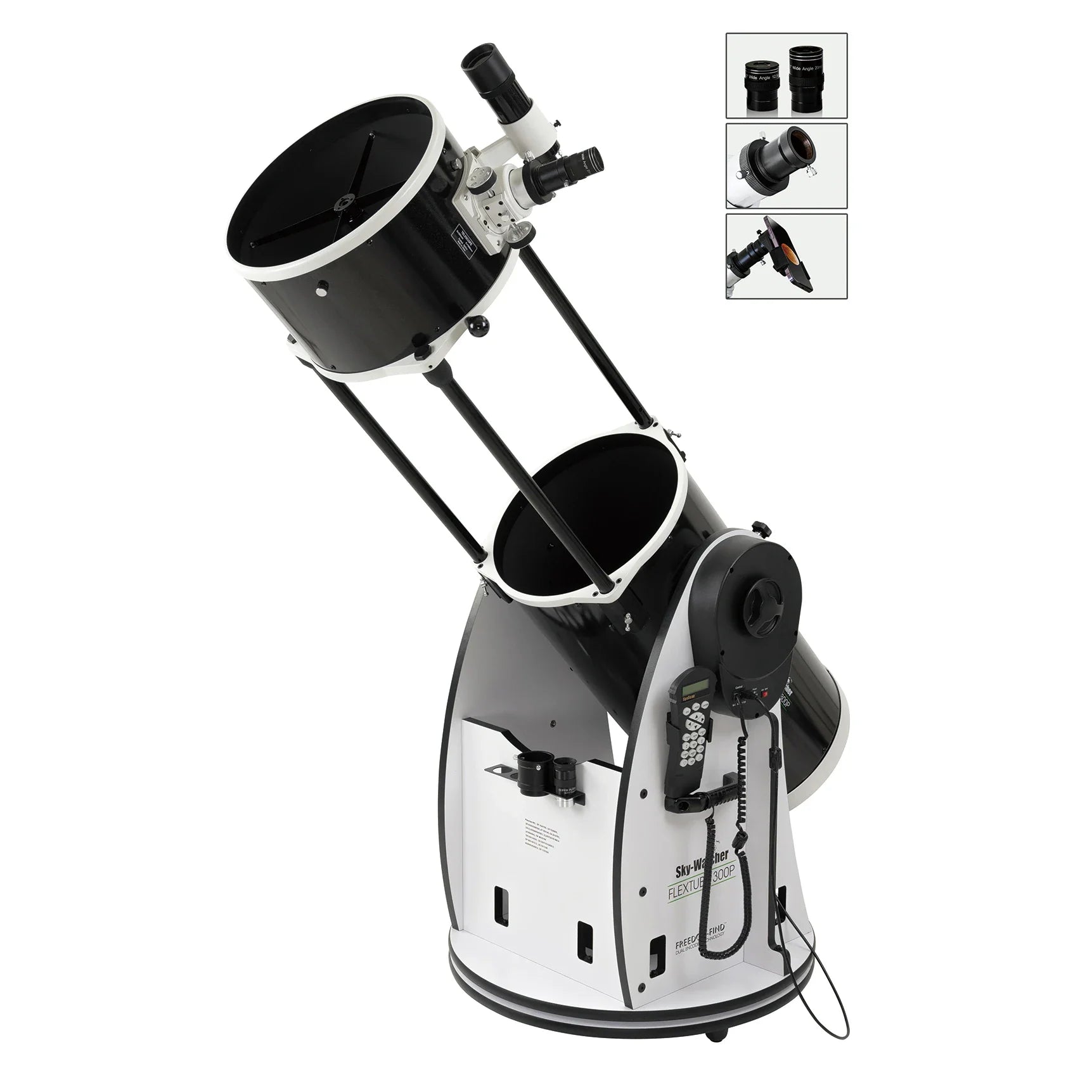 Telescope with additional attachments on a white background