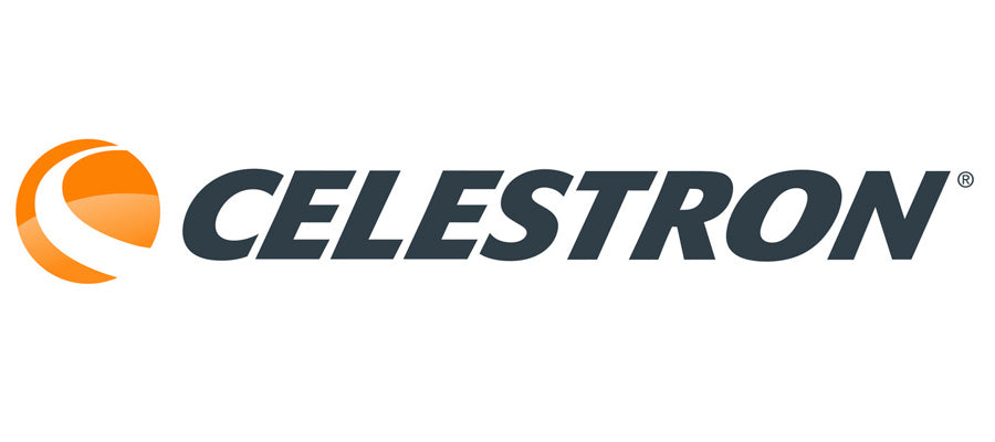 Celestron logo with orange and gray design on a white background